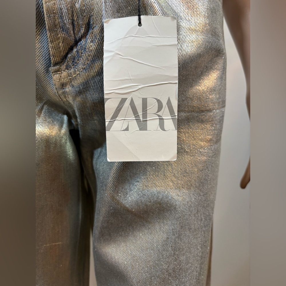 NWT ZARA MID WAIST TRF WIDE LEG FOIL WOMEN JEANS Size 4 - Picture 11 of 15
